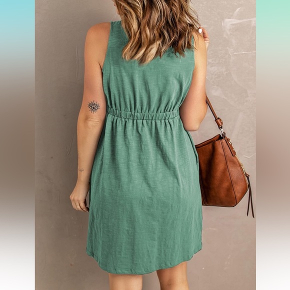 Womens Casual Sleeveless Button Down Elastic Waist Swing Dresses, Maxi XS - Picture 2 of 10